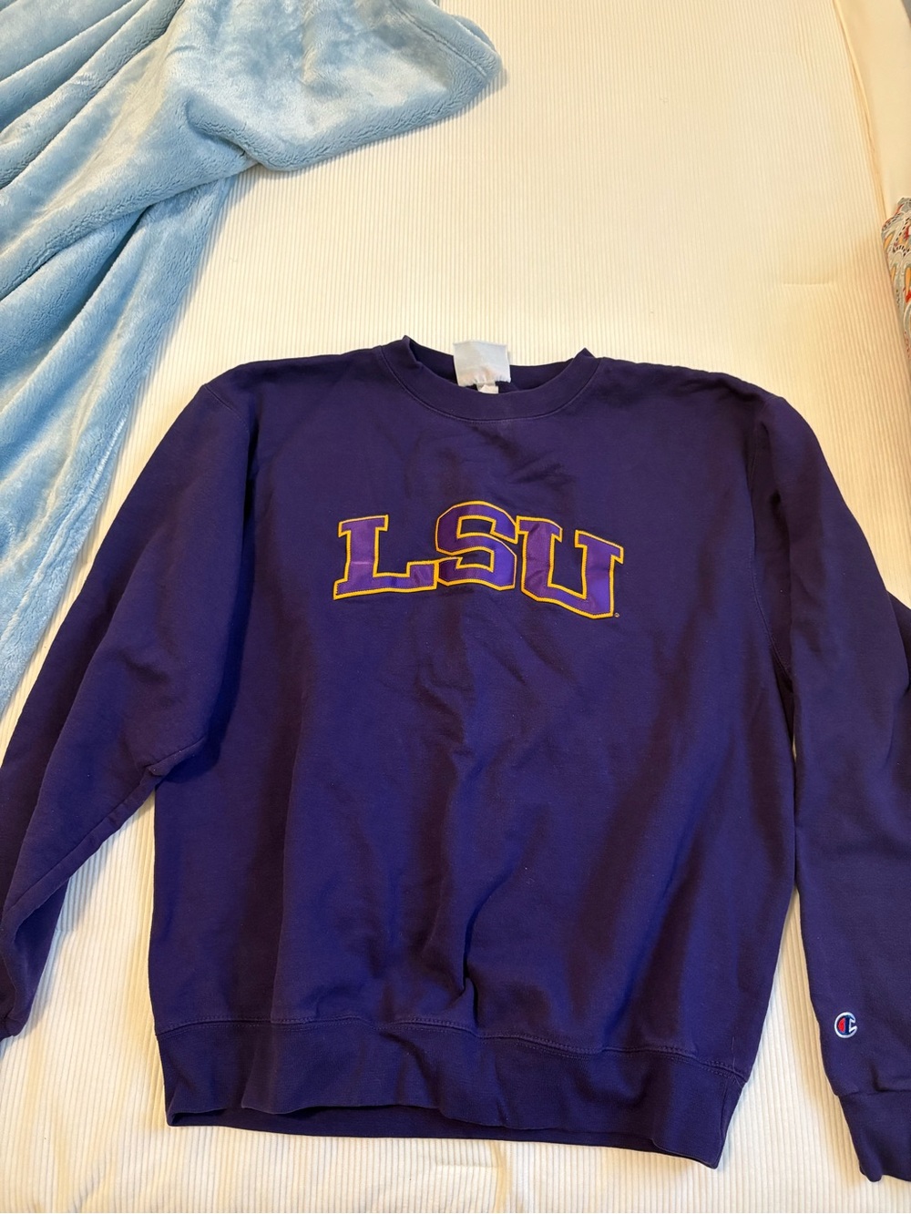 Champion Navy Crewneck Sweatshirt with White Tag Detail